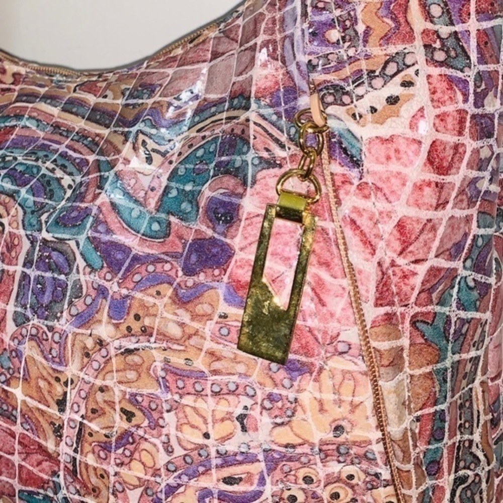 Vintage 80’s PINKY croc embossed marbleized leather bag pastel pink purple EUC - Picture 4 of 12